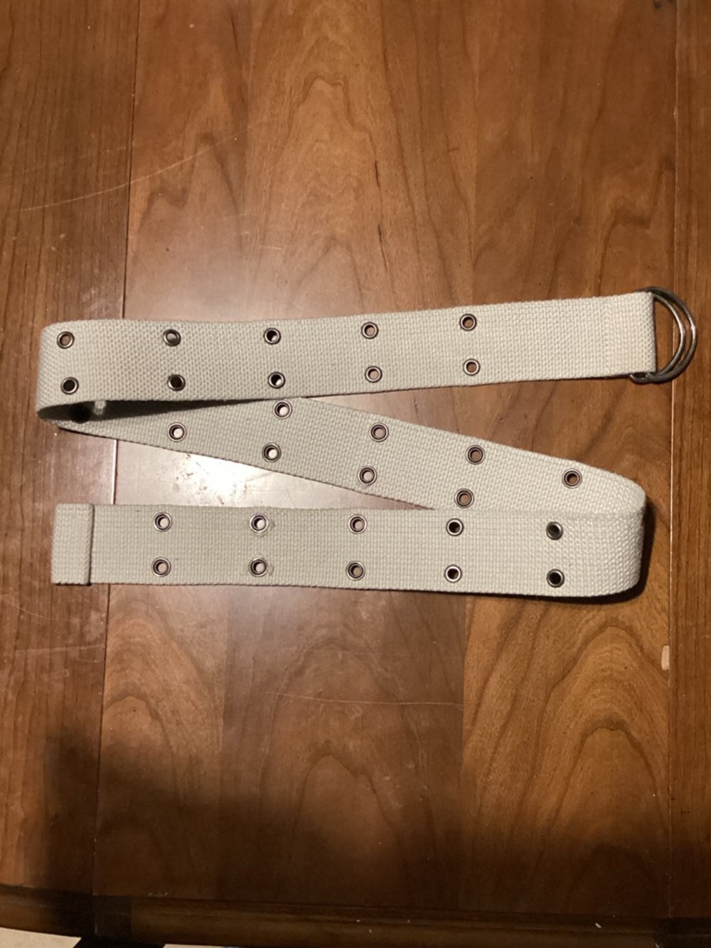 Double D-Ring Canvas Grommet Belt in Off-White